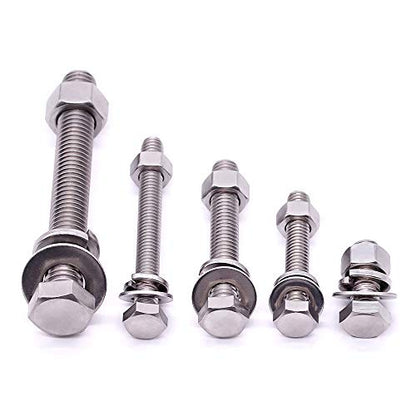 (4 Sets) M12-1.75 x 75mm Hex Bolt Kit, 304 Stainless Steel (18-8), Includes Hexagon Head Screws and Nuts, Flat & Lock Washers, Full Coarse Thread, for Machinery, Automotive, DIY - size: M12 x 75mm
