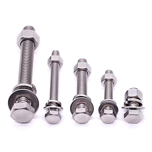 (4 Sets) M10-1.5 x 90mm Hex Bolt Kit, 304 Stainless Steel (18-8), Includes Hexagon Head Screws and Nuts, Flat & Lock Washers, Full Coarse Thread, for Machinery, Automotive, DIY - size: M10 x 90mm
