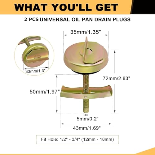 Siptenk 2PCS Universal Oil Pan Drain Plug Replace 65109 090-080 | Oil Drain Plug Fit for 1/2 In. to 3/4 In. or M12 to M18 Hole - color: 2PCS Oil Pan Drain Plug