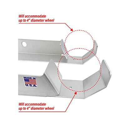 Pit Posse 488 Aluminum Floor Jack Holder Organizer for Enclosed Race Trailer- Made in USA- Mounted Stabilizer Holds Most Standard Floor Jacks - Secures Floor Jacks from Rolling Around While in Motion