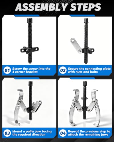 INCENDIOS 3" 4" 6" 8" Gear Puller Set, 2/3 Jaw Convertible Bearing Puller Kit, Reversible Jaws | Heavy Duty Cr-V Steel, Internal/External Removal Tool for Pulley, Gear, Flywheel, Bearing, Includes Ratchet Wrench