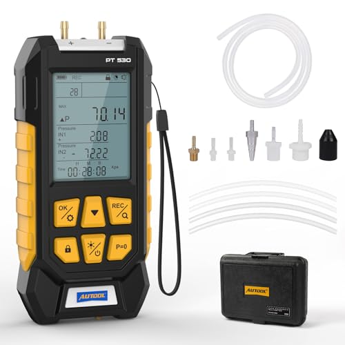 AUTOOL Manometer Gas Pressure Tester -100 to 300Kpa Digital Manometer HVAC 11 Units, Data Lock & Storage with Magnetic Back, Backlit Display
