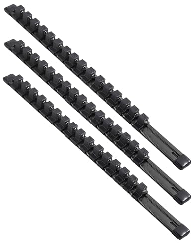 ALOANES 3-Piece 1/2-Inch Drive Aluminum Alloy Socket Organizer, Heavy Duty Socket Racks, Socket Holder Kit for Toolbox Drawer Fit 1/2-Inch x 48 Clips (Black) - color: Black, size: 3PC, 1/2-inch Drive