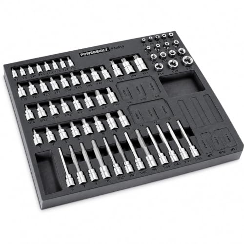 Powerbuilt 64 Piece Bit Socket Set, Hex, Torx, Specialty Bits, Up to 4 Inch Length, Long Reach E-Torx, Laser-Cut Organizing Tray, 949010 - size: 64pc,Bit Socket, style: 64 Piece Bit Socket