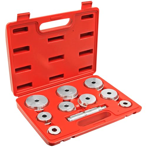 Powerbuilt 10 Pc. Master Bearing Race and Seal Driver Kit – Includes 9 Precision Wheel Inserts (1.565" to 3.180") for Easy Installation and Removal of Races and Seals – 948004