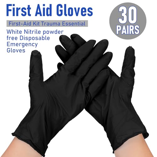 Chicingyou 30 Pairs Disposable Emergency Glove Individually Packaged Travel Gloves Travel Trauma Nitrile Essential Glove (Black) - color: Black