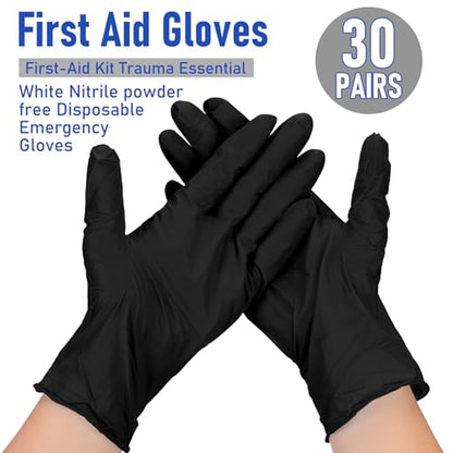 Chicingyou 30 Pairs Disposable Emergency Glove Individually Packaged Travel Gloves Travel Trauma Nitrile Essential Glove (Black) - color: Black
