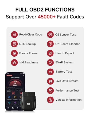 Rocco OBD2 Scanner Bluetooth for iOS Android, AI Diagnostic Tool for Car Repair, No Subscription Fee, AutoVIN, 45000+ Fault Codes, Check & Clear Engine Codes, Real-Time Data, Vehicles 1996+(Black) - color: Black