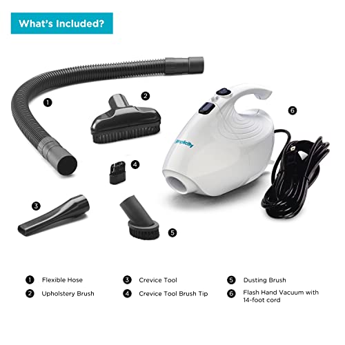 Simplicity Vacuums Flash Mini Handheld Vacuum, F1 | with Attachments, Powerful Corded Hand Vacuum, For Craft and Sewing Projects, Small Vacuum for Car Detailing