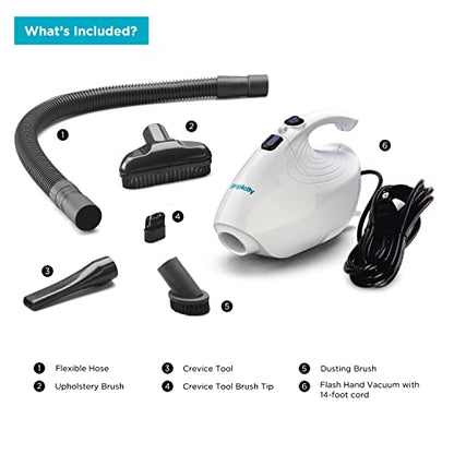 Simplicity Vacuums Flash Mini Handheld Vacuum, F1 | with Attachments, Powerful Corded Hand Vacuum, For Craft and Sewing Projects, Small Vacuum for Car Detailing