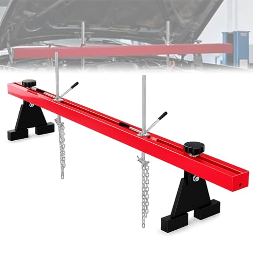 1100LBS Engine Support Bar Lift with Dual Hooks for Garage Repair | 1100lb Load Capacity, Ball Bearing Swivel, Adjustable Handle, Steel Construction, Engine Hoist Compatible - color: Red, size: 1100 LBS