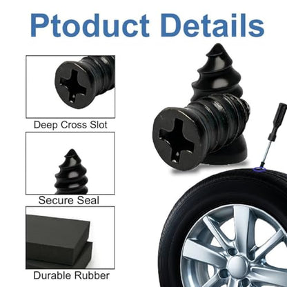 61 PCS Tire Repair Screws, Professional Tire Plugs Screw Type with a Screwdriver, Tire Repair Screws, Self-Service Screw in Tire Repair Plugs, Tire Plug Kit for Car, Motocycle, Truck, Tractor