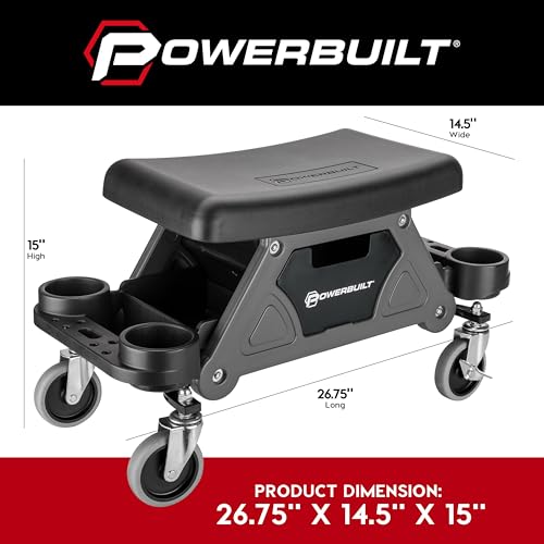 Powerbuilt Heavy-Duty Utility Rolling Seat Upgraded with Padding, Sturdy Locked in Trays, Premium Wheels for Garage Work - Grey 642924ECE - style: Foam Cushion