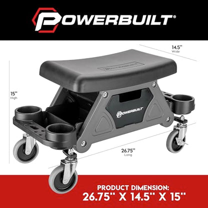 Powerbuilt Heavy-Duty Utility Rolling Seat Upgraded with Padding, Sturdy Locked in Trays, Premium Wheels for Garage Work - Grey 642924ECE - style: Foam Cushion