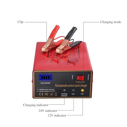 12/24V Battery Charger 10A/7.5A Smart Adjustable Car Battery Charger with Upgraded Cable Clamps, Smart Trickle Charger,Battery Maintainer for Car RV (red) - color: red