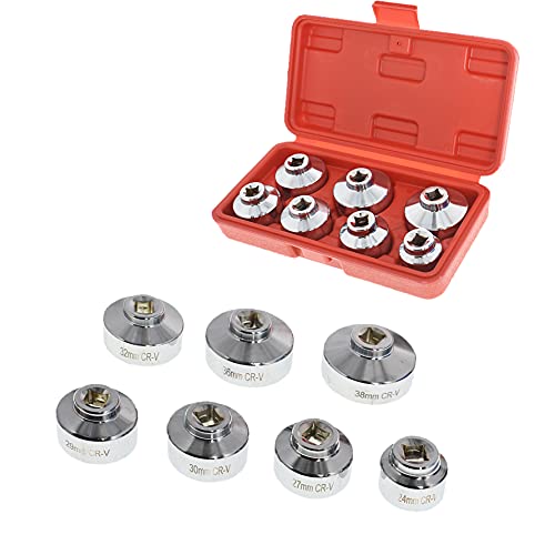 munirater 7 Piece Oil Filter Cap Wrench Tool Kit 24mm 27mm 29mm 30mm 32mm 36mm 38mm Socket Set Automotive Cartridge Oil Filter Housing (Black)
