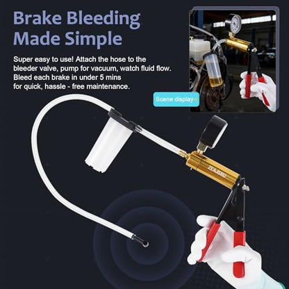 Handheld Vacuum Pump Brake Bleeder Kit with Pressure Gauge, Brake Fluid Bleeding Tool Set with Hoses, Adapters and Reservoir, Automotive Brake Bleeding & Vacuum Diagnostic Test Kit (-Blue-)