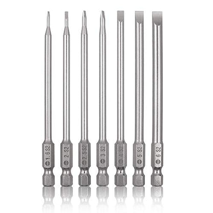 7 Pcs Flat Head Screwdriver Bit Set,1/4 Inch Hex Shank 4 Inch Long S2 Steel with Magnetic, Impact Tough Screwdriving Power Bits - style: Flat(7-Size)