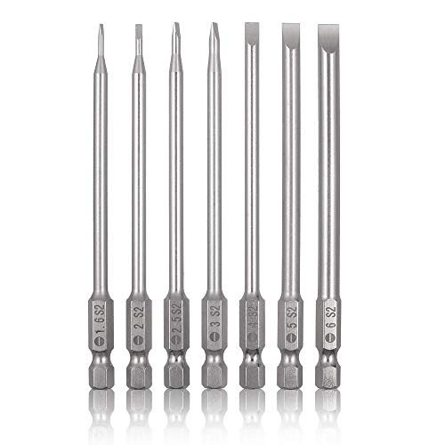 7 Pcs Flat Head Screwdriver Bit Set,1/4 Inch Hex Shank 4 Inch Long S2 Steel with Magnetic, Impact Tough Screwdriving Power Bits - style: Flat(7-Size)