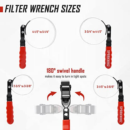 SPARKWHIZ Oil Filter Wrench Set, Oil Filter Removal Tool 2-3/4" - 5-1/4", 9" & 12" Adjustable Oil Filter Pliers, Adjustable 3-Jaw Oil Filter Wrench, 7pcs