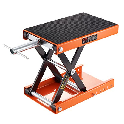VEVOR Motorcycle Lift, 1100 LBS Motorcycle Scissor Lift Jack with Wide Deck & Safety Pin, 3.7"-13.8" Center Hoist Crank Stand, Steel Scissor Jack for Street Bikes, Cruiser Bikes, Touring Motorcycles | Steel Scissor Jack with Lock Pin, 3.7"-13.8" Center Ho