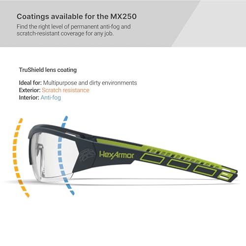 HexArmor MX250 Variomatic Safety Glasses for Men and Women | Transition Lenses | Anti-Fog | Scratch-Resistant | Metal-Free | Certified ANSI Z87| 100% UV Protected Eyewear - color: Variomatic / Trushield