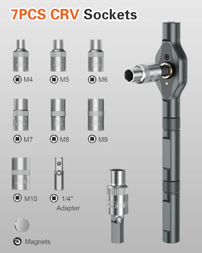 Bomivoi 34 in 1 Magnetic Screwdriver Set, Ratcheting Screwdriver Set with 1/4″ Socket Adapter, 24 Bits & 7 Hex Sockets, Modular Handle, DIY Tool Kit for Furniture, Appliance, Bicycle, Auto Repairs