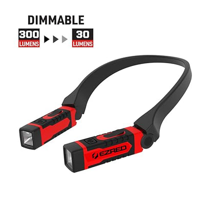 EZRED ANYWEAR Rechargeable Neck Light for Hands-Free Lighting - NK15, Perfect Light for Mechanics, Camping, Hunting, DIY Projects, Reading - color: Red