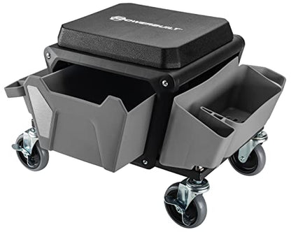 Powerbuilt Rolling Work Seat Brake Stool with 4-inch Rubber Lockable Wheels, Big Seating Platform, Tool Trays and Drawer 330 lb. Capacity, Mechanics, Gardening, Garage - 941881ECE, Grey - style: Grey with Foam Seat Cushion