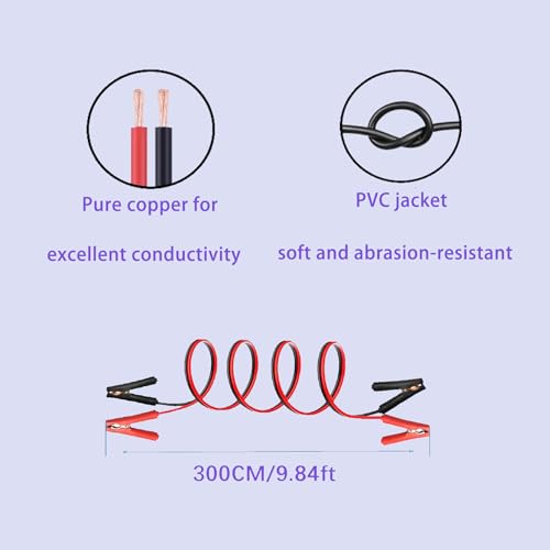 Alligator Clip car Jump Start Cable Jumper Cables for Car Battery Cable Heavy Duty Booster Cables 10Ft Jumper Cables,for Car Battery, Truck & SUV (Jump Start Dead/Weak Batteries)（10A 3M）