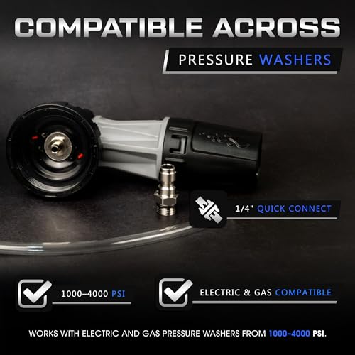 Foam Cannon for Pressure Washer - Wide Mouth Snow Foam Gun - Leak Proof Design & Adjustable Sprayer - 1 Liter Bottle with ¼” Quick Connect - Sprays Thick Suds for Quick Cleaning