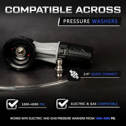 Foam Cannon for Pressure Washer - Wide Mouth Snow Foam Gun - Leak Proof Design & Adjustable Sprayer - 1 Liter Bottle with ¼” Quick Connect - Sprays Thick Suds for Quick Cleaning