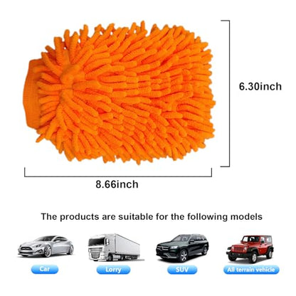 Ziciner Premium Microfiber Wash Mitt, Soft Scratch-Free Double-Sided Chenille Washing Gloves Perfect for Car Washing and Detailing (Orange, Large) - color: Orange
