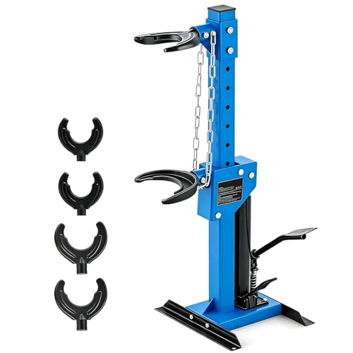 Hydraulic Strut Spring Compressor, 4.5 Ton, Foot Operated, Blue | Interchangeable jaws, stable base and hands-free control for shock and coil removal in professional auto repair - color: Blue