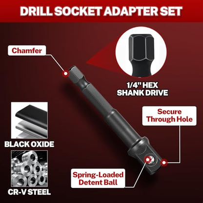 BILITOOLS 17-Piece Impact Socket Adapter Set with U-Joints & Reducers | Cr-V Adapters, Cr-Mo Joints. Black Phosphate, Corrosion Resistant. Spring Detent Lock. 1/4 3/8 1/2 inch Drive, EVA Foam Tray