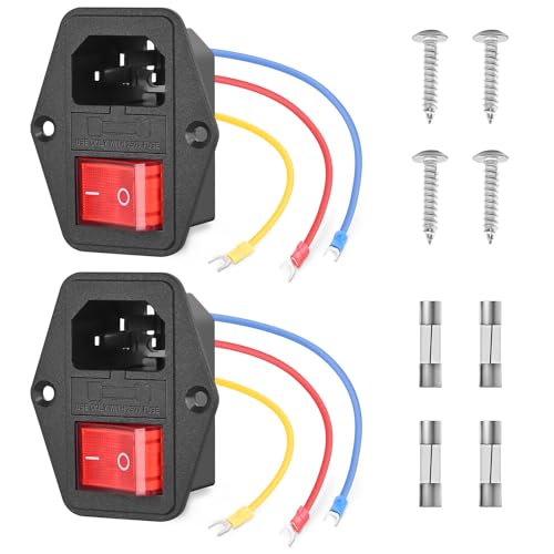 Nilight 2Pcs Switch Power Socket 10A 250V AC Inlet Module On Off Switches Built-in Fuse Led Light 3 Pin Outlet for 3D Printers Computers Home Appliance - color: 2PCS Switch Power Socket