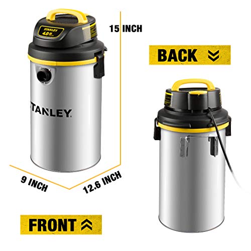 STANLEY Wet/Dry Vacuum SL18133，4.5 Gallon 4 Horsepower Wall-Mounted Hanging Vacuum with 26 Cleaning Range Stainless Steel Tank, Home/Garage/Upholster/Laundry Rooms Vacuum