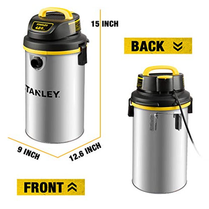 STANLEY Wet/Dry Vacuum SL18133，4.5 Gallon 4 Horsepower Wall-Mounted Hanging Vacuum with 26 Cleaning Range Stainless Steel Tank, Home/Garage/Upholster/Laundry Rooms Vacuum