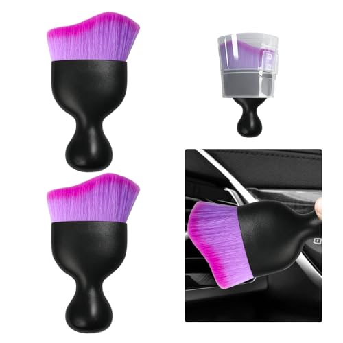 Ziciner 2 PCS Car Detailing Brush, Curved Soft Bristles Auto Removal Dust Collectors, Universal Vehicle Dashboard, Air Conditioner Vents etc Interior Cleaning Tool Accessories (Double Purple) - color: Double Purple, size: 2 PCS