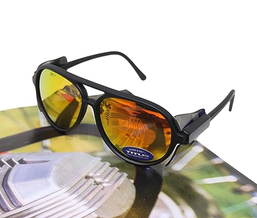 TITUS G35 Retro Aviator Z87 DOT ANSI CE Approved Safety Glasses | W/Protective Side Shields, UV400 Polycarbonate Lenses, Flexible Nylon Stems, Eye Protection, Sunglasses, Motorcycle, Shooting - color: Fire Rev Mirror Over Smoke