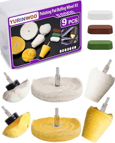 6 PCS Buffing Wheel with 3Pcs Polishing Compound for Dremel, Buffing Pad Polishing Wheel Kits with 1/4 Inch Shank for Metal Aluminum Chrome Wood Jewelry Brass Glass Plastic Stainless Steel - style: 9 PCS