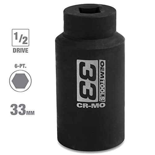 OEMTOOLS 25152 1/2 Inch Drive 33mm Axle Nut Socket, Durable Chrome Molybdenum Steel, Automotive Maintenance and Tune-Ups, Rust Resistant | CR-MO 33mm Impact Socket, Black Oxide Finish to Resist Rust, 6 Pt. 33mm Socket, Use for Tune-Ups - size: 33 mm