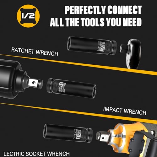 1/2 Inch Drive 16mm Deep Metric 6 Point CR-MO Impact Socket | Radius Corner Design,Square Chamfered Opening,Axle Nut Impact Grade Socket for Easy Removal - size: 1/2” Drive 16mm Deep, style: 1/2" Drive Deep Socket
