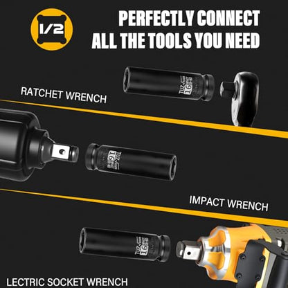 1/2 Inch Drive 16mm Deep Metric 6 Point CR-MO Impact Socket | Radius Corner Design,Square Chamfered Opening,Axle Nut Impact Grade Socket for Easy Removal - size: 1/2” Drive 16mm Deep, style: 1/2" Drive Deep Socket