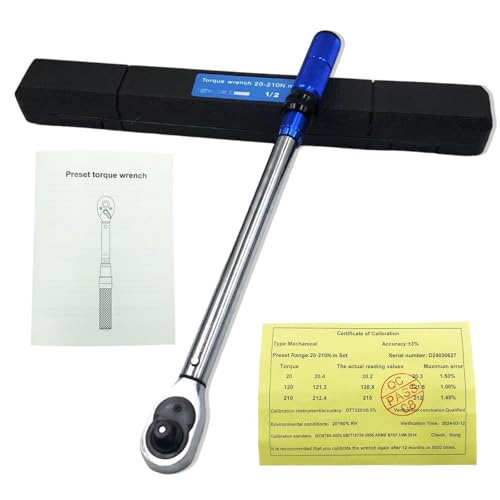1/2-Inch Drive Click Torque Wrench, 20-210 N.m, 72-Tooth Dual-Direction Adjustable Torque Wrench with ±3% High Precision for Bicycle, Motorcycle, Car and Truck Maintenance