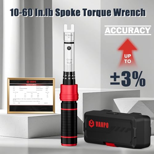 VANPO Spoke Torque Wrench, 10–60 in-lb, for Motorcycle Wheel Maintenance | 1/4" Drive Small Torque Wrench Kit with 9 Spoke Wrench Heads (5.1-6.9mm) & Spline, Spoke Wrench for Mountain, Road Bike - size: Spoke(10-60 in.lb)