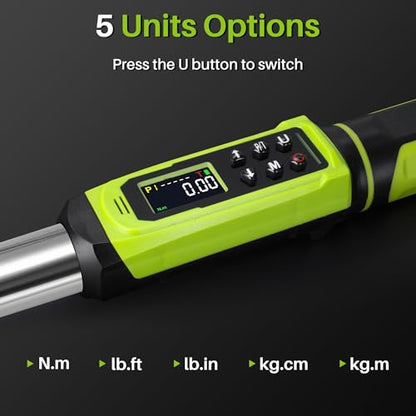 1/2" Digital Torque Wrench-2-147.5Ft.Lb for Car Motorcycle Repair | Electric Torque Wrench 1/2 Drive(3-200N.m), Vibration Buzzer LED Indicator,±2% Accuracy Five Units for Bike Tire Auto Repair - style: 1/2" 2.2-147.5Ft.Lb Set