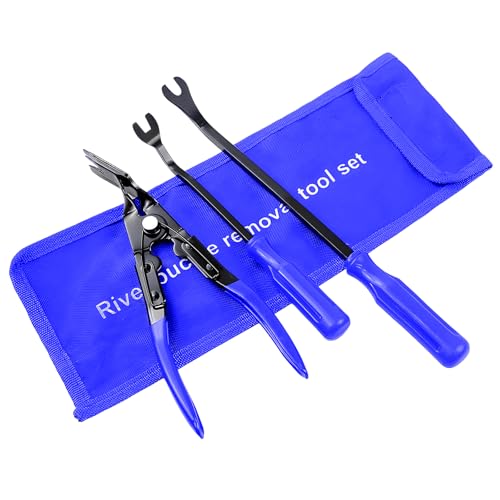3PCS Car Clip Removal Tool, Auto Trim Upholstery Pry Tool Kit Fastener Rivet Remover with Storage Bag, Door Panel Clip Pliers Set Dashboard Repair Tools for Sedan Truck SUV (Blue) - color: Blue
