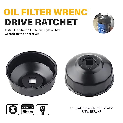 Three T Oil Filter Wrench, Oil Filter Tool For Polaris All Vehicles 2520799 2540086 2830550 2-9/16 in. (65 mm) - 14 flute