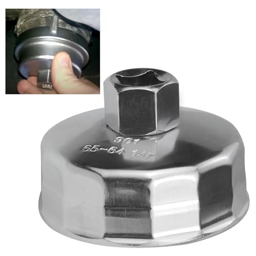 64mm 14 Flutes Oil Filter Socket for Lexus, Scion, Toyota Oil Filter Wrench Oil Filters Cap Removal Tool Chrome Vanadium Steel Oil-Filter Wrenches, Silver